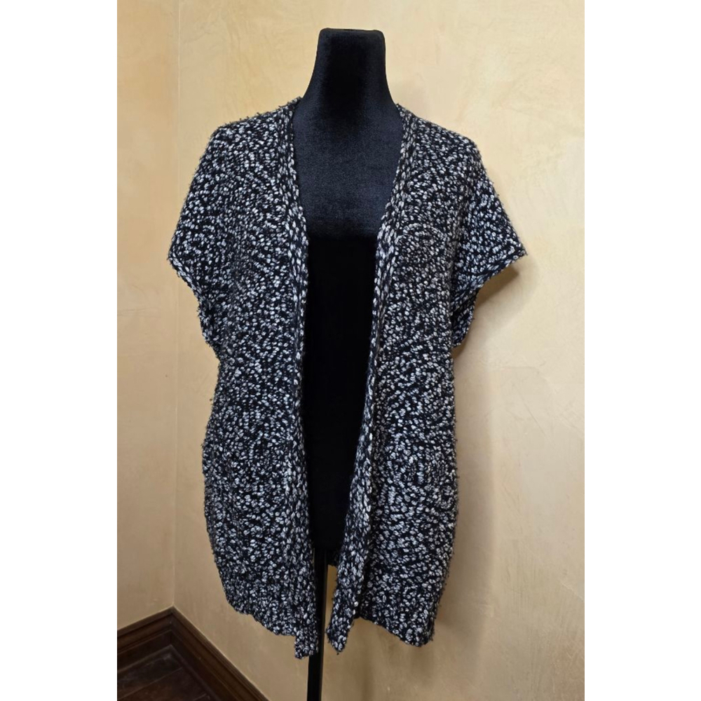 UNTIL SOON Oversize Black White Knit Wool Cardigan XS very cozy 2 front pockets